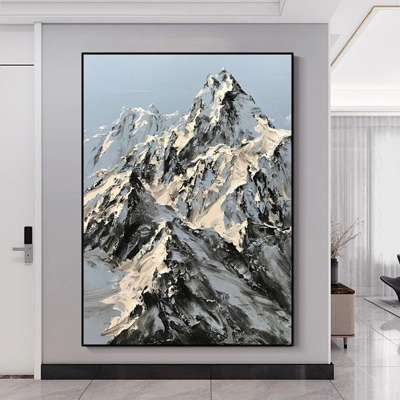 

Hand-Painted Canvas Oil Painting 3D Abstract Snow Mountain in Winter Orange Living Room Bedroom Wall Hang Art Decor No Framed