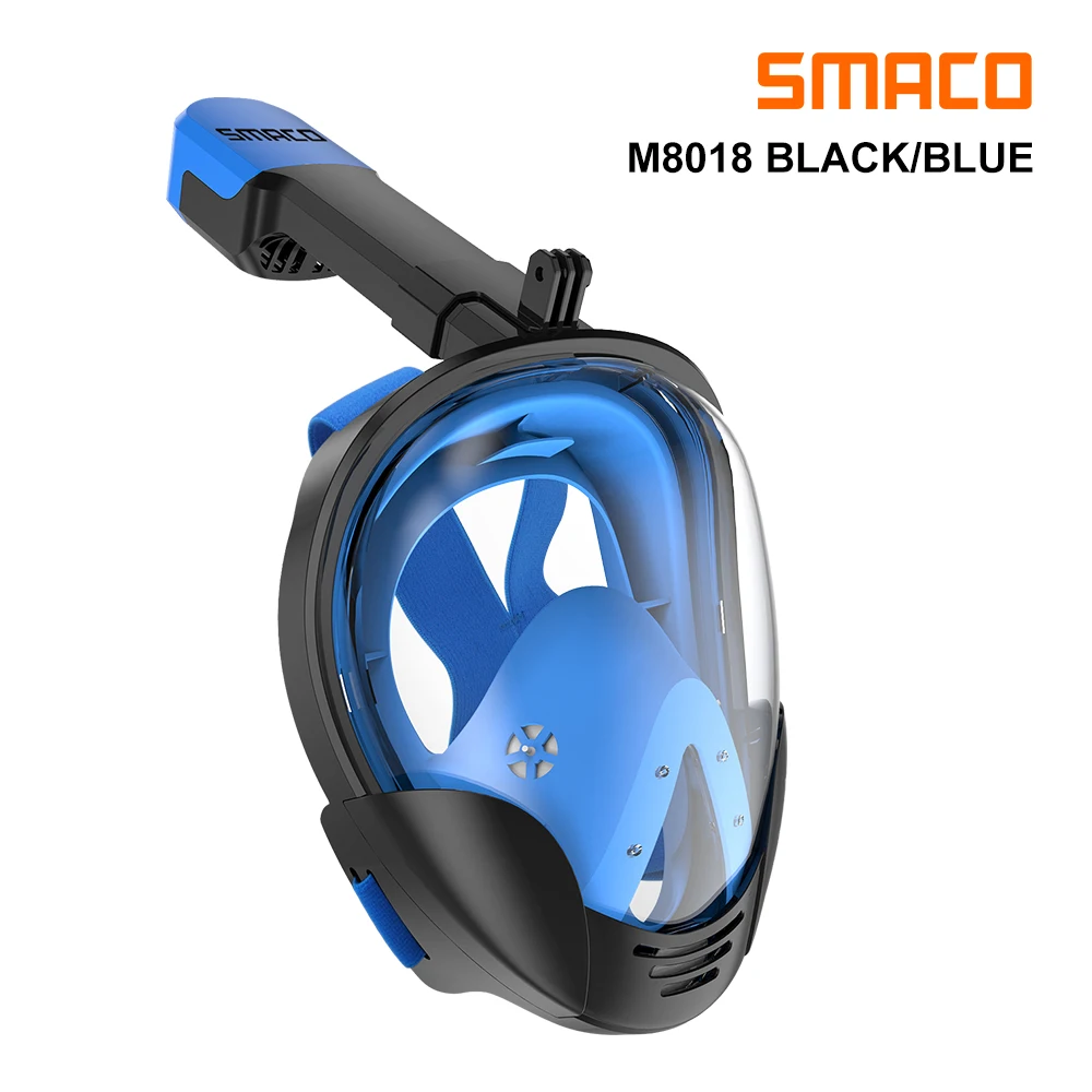 Blue Маска для сноркеля SMACO для всего лица с защитой от ультрафиолета и тумана съемное крепление для камеры панорамный вид на 180 градусов - Color: Blue