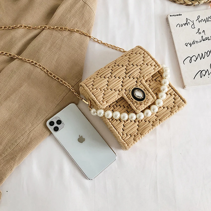 Модная плетеная Сумка TOYOOSKY с жемчужинами и ручками женская сумка-мессенджер