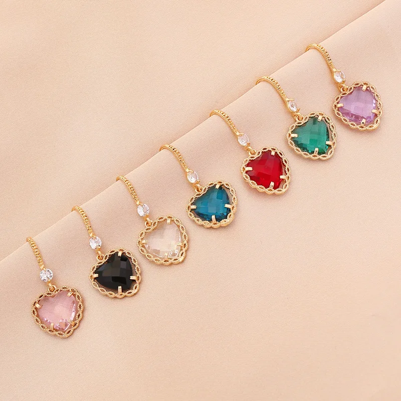 

7 Colors Fashion Heart Romantic Trendy Earring For Women Crystal Cubic Zirconia Stud Earrings Stone Pendientes Modern Earring