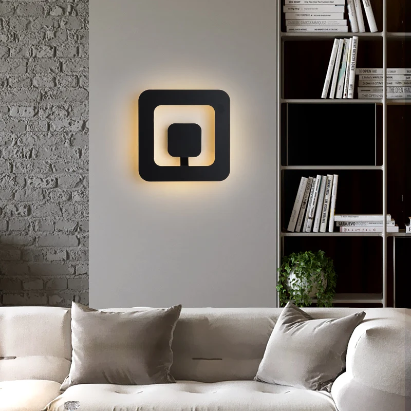 

Nordic Minimalist Geometric Square Wall Lamp Bedroom Living Room Study Iron Art Lighting