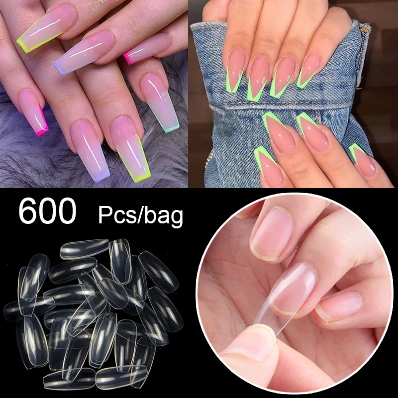 

Накладные ногти в форме балерины, 600 шт., накладные ногти с полным покрытием, накладные ногти в форме балерины, акриловые накладные ногти, нак...