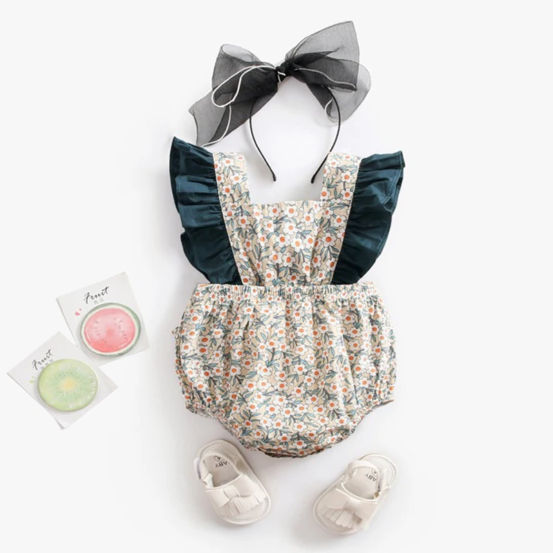 

Одежда для новорожденных, Новинка лета 2020, Детские хлопковые однотонные Цветочные рандомные милые повседневные Комбинезоны без рукавов