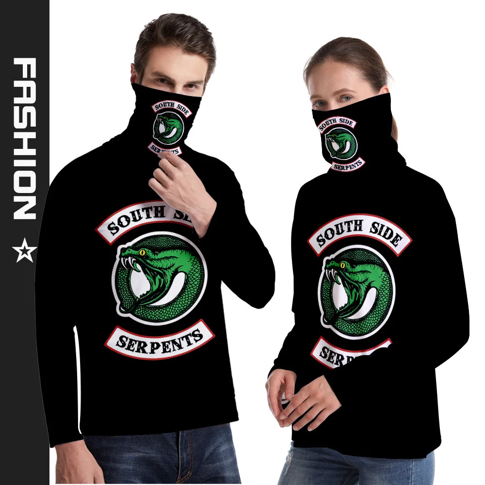 

New Fashion Riverdale 3D Hoodies South Side Serpents Hoodies Men/women Long Sleeve Popular Sweatshirt Hooded with Headscarf Set