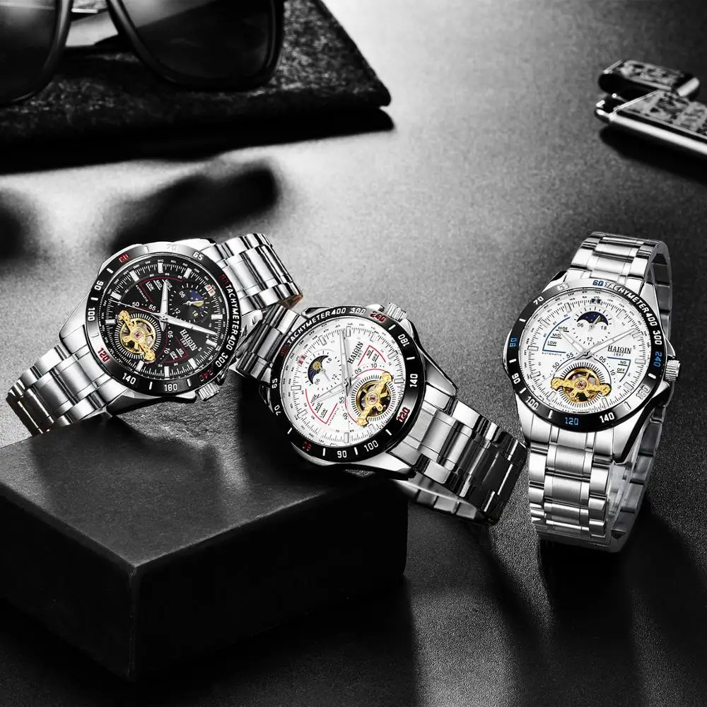 

HAIQIN Men's Mechanical watches Automatic Watch Men Tourbillon Moon phase Male Wristwatch Sport watch Men Relojes Hombre 2019