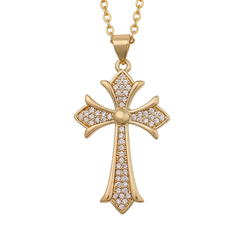 

YiJia Gold Color Cubic Zirconia Cross Necklaces for Women Men Hip Hop Style Pendant Street Jewelry