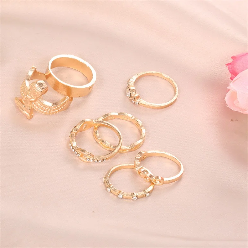 7 шт./компл. женское кольцо с золотыми кристаллами буквами совой геометрический