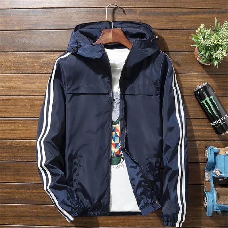 

Windbreaker Jacket Men 2021 Spring Fashion Striped Jacket Men/Women Hooded Casual Jackets Male Jacket Coat Men Thin Coat Outwear