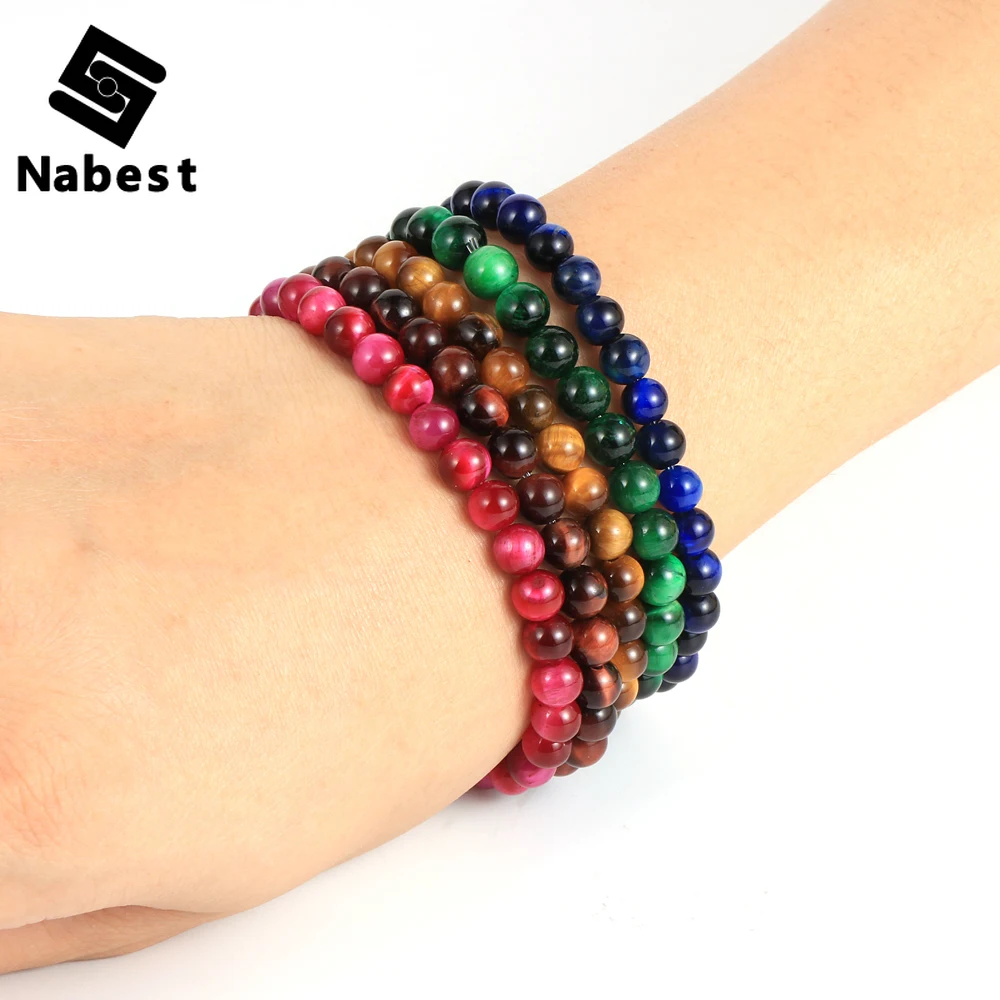 Мужские и женские 6 мм/8 мм натуральный камень тигровый глаз бусы браслет синий