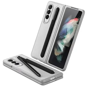 phone case for samsung galaxy z fold 3 5g with pen holder cover for galaxy z fold3 5g grain leather case with s pen slot no pen free global shipping