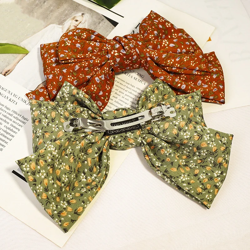 

Three Layers Big Hair Bow Hair Clips for Women Hair Accessories Small Floral Printing Fabric Bow Hair Barrette Clip
