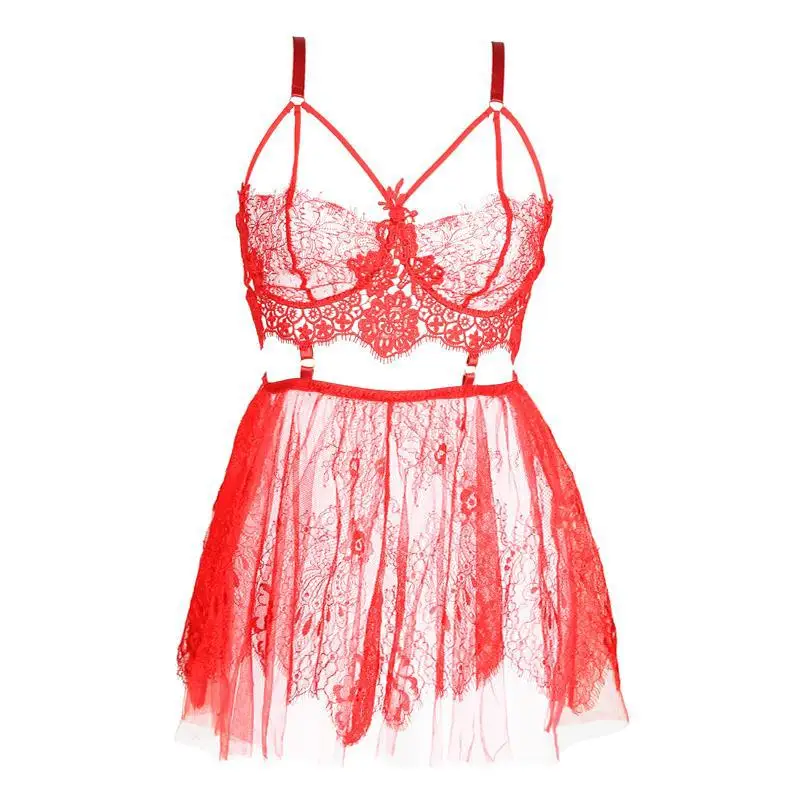 

New Sexy Suspender Pajamas, Transparent Lace, Water-Soluble Floating Flower Back, Temptation Nightdress, Pure Desire Suit, Women