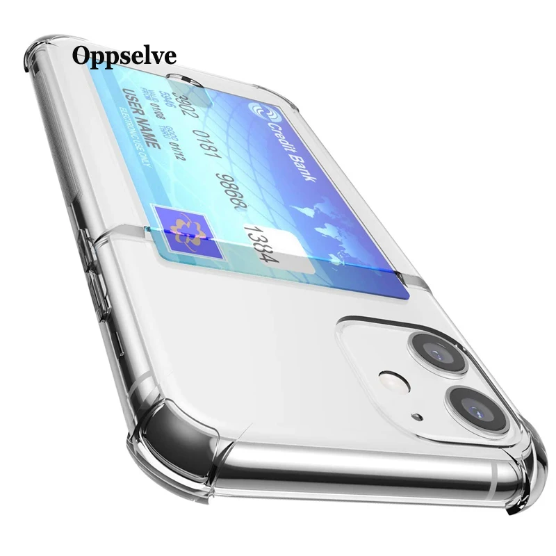 

Fashion Shockproof Card Bumper Transparent Silicone Phone Case For iPhone 13 12 11 X XS Max XR 8 7 6 SE3 Clear Protection Cover