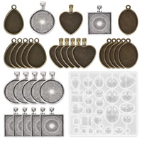 silicone mold sets with 25 pcs pendant base epoxy resin molds for diy jewelry making supplies time gem cabochon accessories