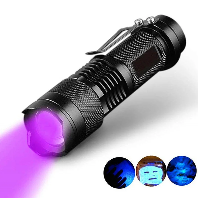 

Led Uv Flashlight Ultraviolet Torch with Zoom Function Mini Uv Black Light Pet Urine Stains Detector Scorpion Hunting