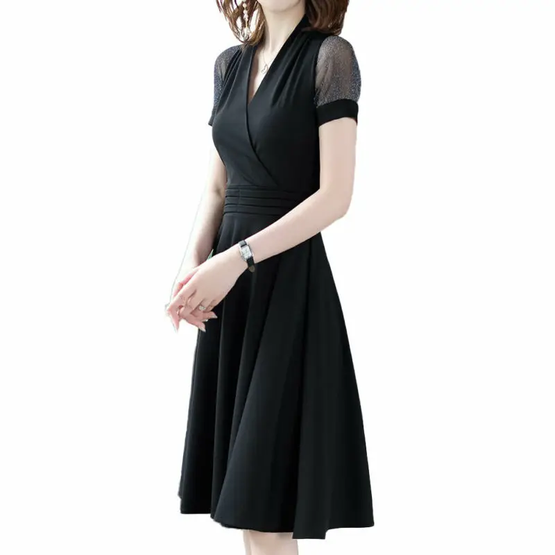 

Trevor Womens Ladies Summer V Neck Short Sleeve Dress Casual Plain Midi Dresses