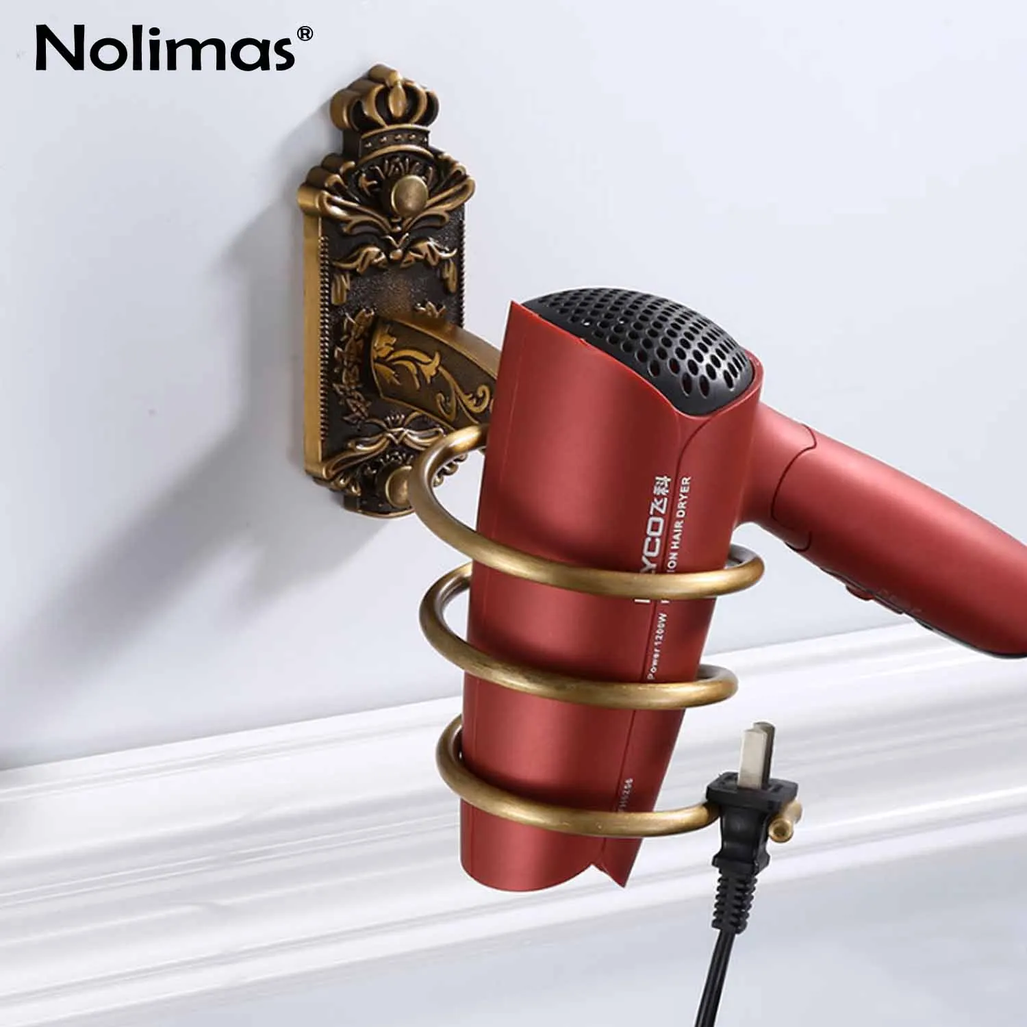 Hair Dryer Holder Античный матовый резной набор для ванной комнаты, алюминиевый держатель для полотенец, мыльница, держатель для бумаги, держатель для туалетной щетки, набор аксессуаров - Цвет: Hair Dryer Holder