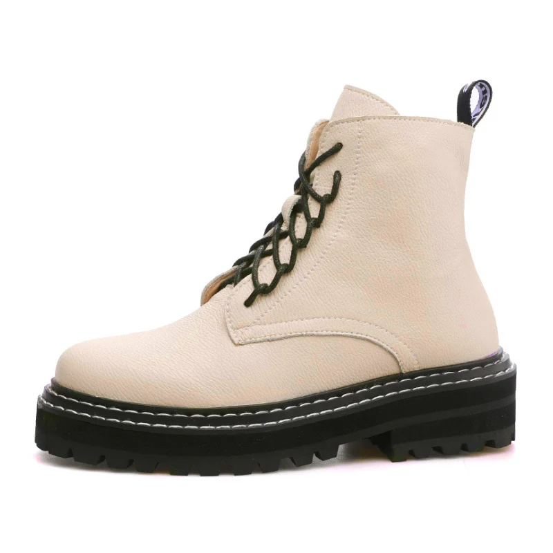 Женские мотоциклетные ботинки из натуральной кожи на низком каблуке|Женские