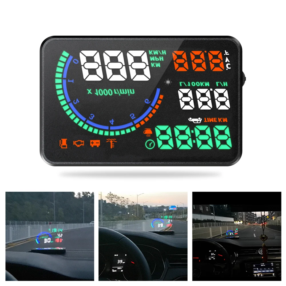 

Head-up Display 3inch LCD OBD2 P12 Car HUD Computer Head Up Display Smart HD Digital Display Non-slip Mat Connecting Cable