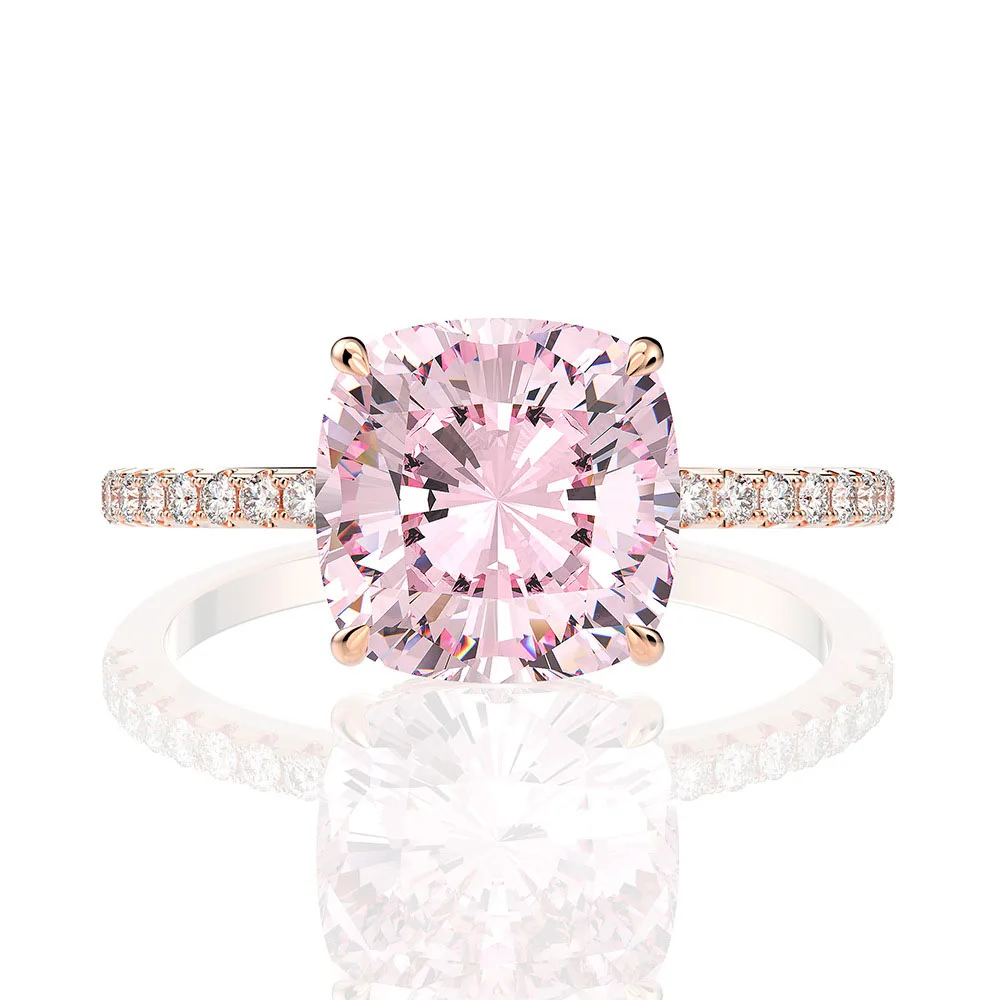

18k Rose Gold Color Rings Solid 925 Sterling Silver Natural Pink Quartz Sapphire Wedding Ring Fine Jewelry Gifts For Women