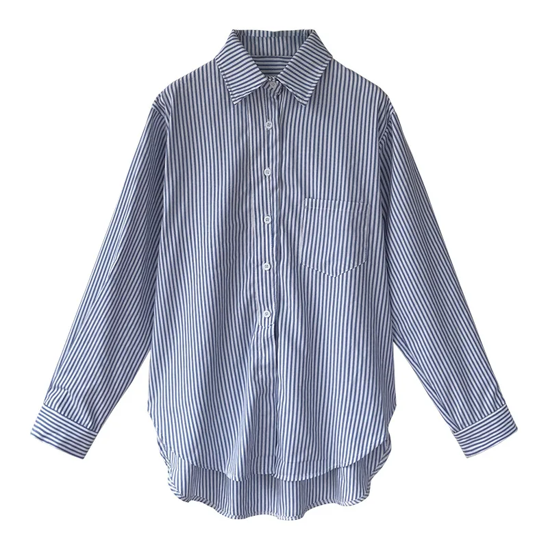 Женская рубашка в Вертикальную Полоску с длинным рукавом |