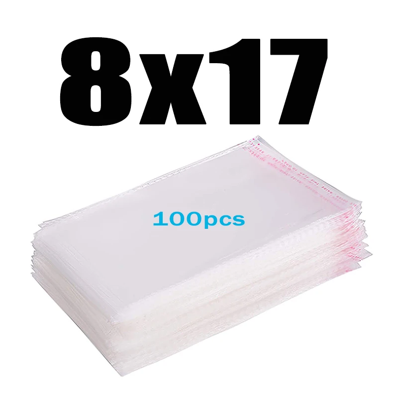 8x17CM 100pcs Прозрачный пластиковый самоклеющийся пакет целлофановые пакеты прозрачная Толстая самозапечатывающаяся маленькая упаковка герметичный полиэтиленовый пакет - Цвет: 8x17CM 100pcs