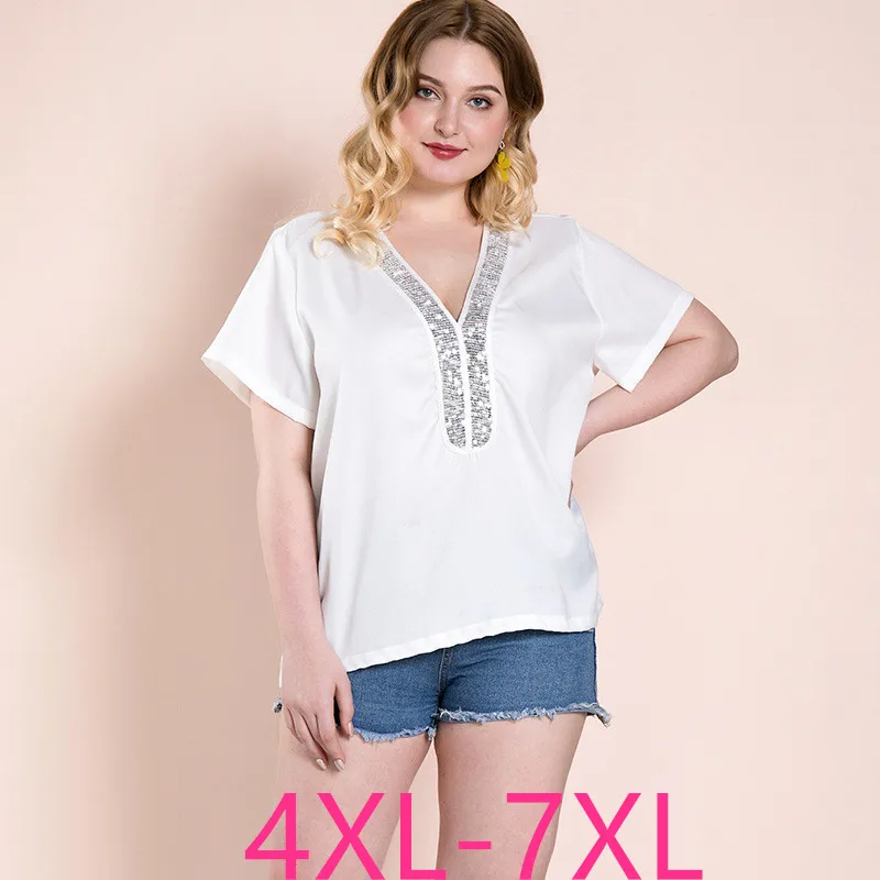 Женская блузка с V-образным вырезом коротким рукавом |