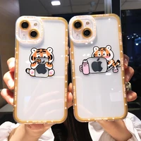 funny cute cartoon tiger clear phone case for iphone 13 pro max 12 11 x xs xr 7 8 plus couple transparent soft shockproof cover