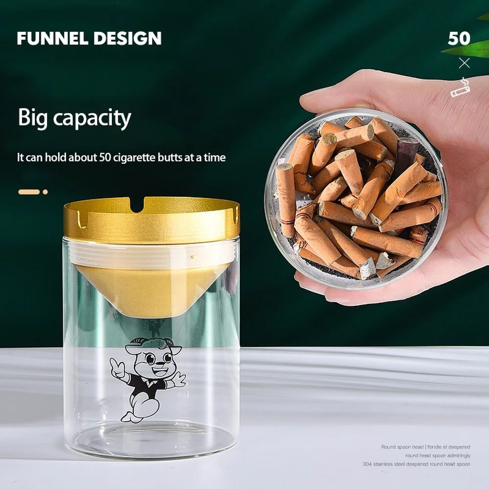 

1Pc Glass Ashtray with lid Auto Smoke Cup Holder Anti Fly Ash Ashtray Tray with Cover Bedroom Office Accessories