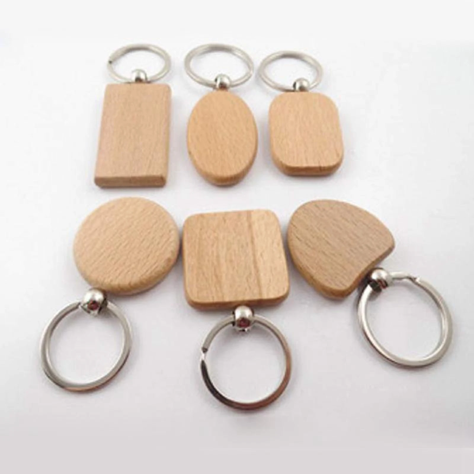 

25 pcs Wooden Blank Key Chain Tags with Split Ring, Rectangle/Heart/Oval/Flat