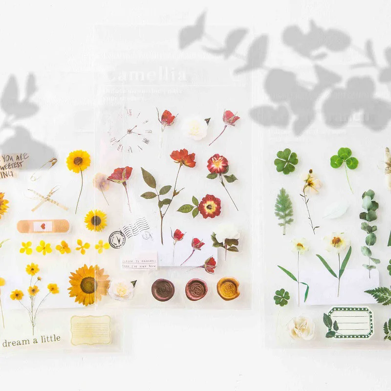

Прозрачный ПЭТ материал цветы листья растения DIY Декор наклейка s дневник наклейка альбом-ежедневник декоративная стикер для канцелярских ...