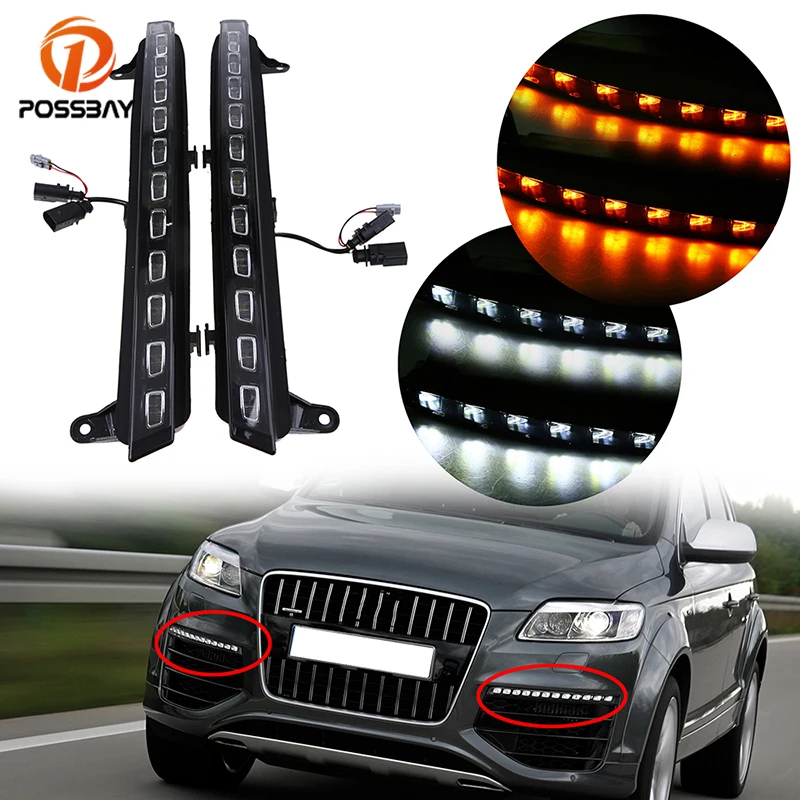 

POSSBAY LED Daytime Running Light DRL Turn Signal Daylight Fit for Audi Q7 2005 2006 1007-2010 Pre-facelift Waterproof Fog Lamps