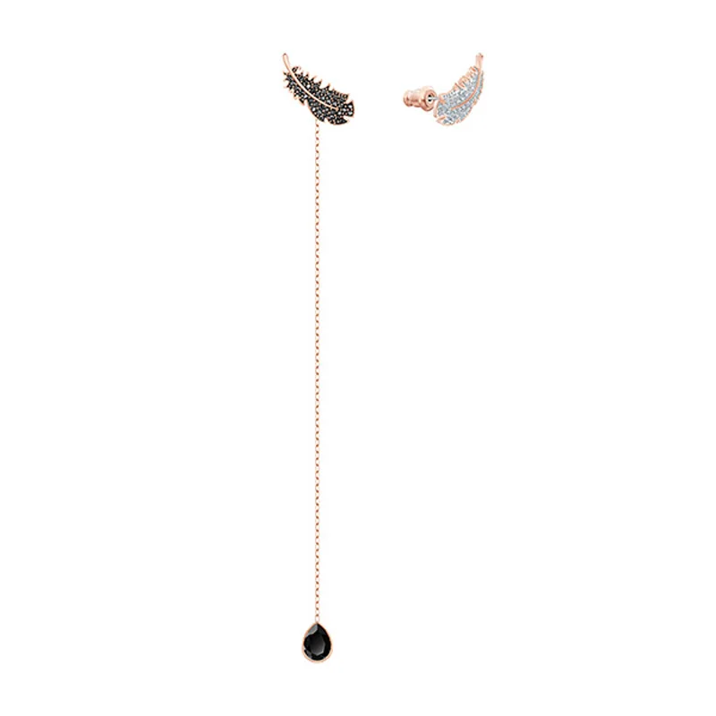 Женские серьги гвоздики с перьями PANDOO длинные из стерлингового серебра