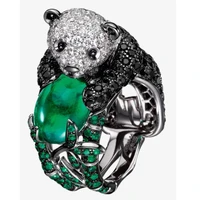 lovely panda with bamboo animal shaped ring with full crystal rhinestone zircon for women anniversary fashion jewelry