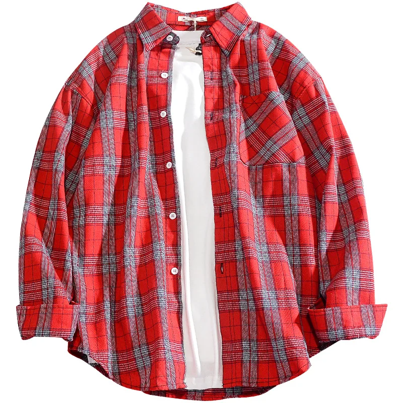

Men Shirts Plaid Retro Long Sleeve Simple Leisure Mens Plus Size 5XL Loose Pocket Chic Trendy Harajuku All-match Couples Ins New