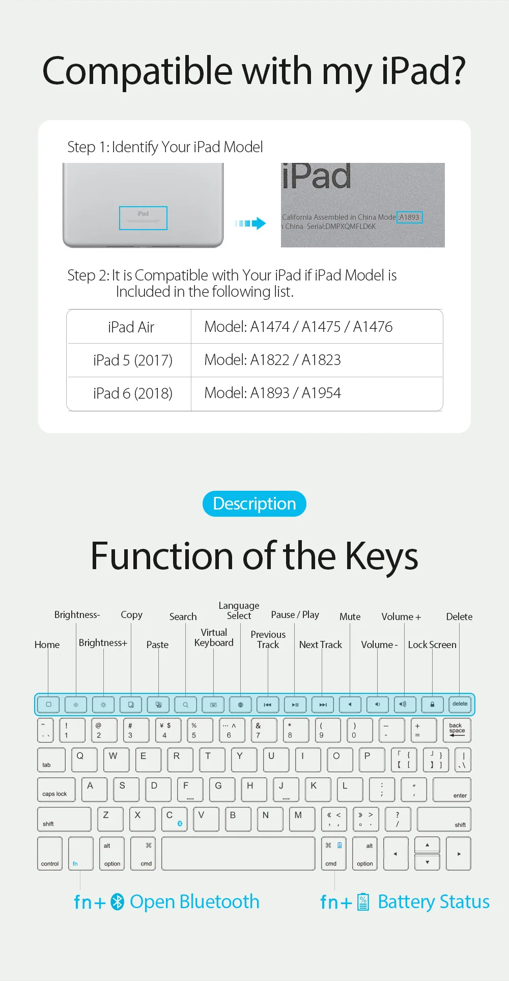 Беспроводная Bluetooth клавиатура чехол для iPad 5 6 чехол смарт-Обложка для планшета для iPad Air A1893 A1954 с держателем карандаша