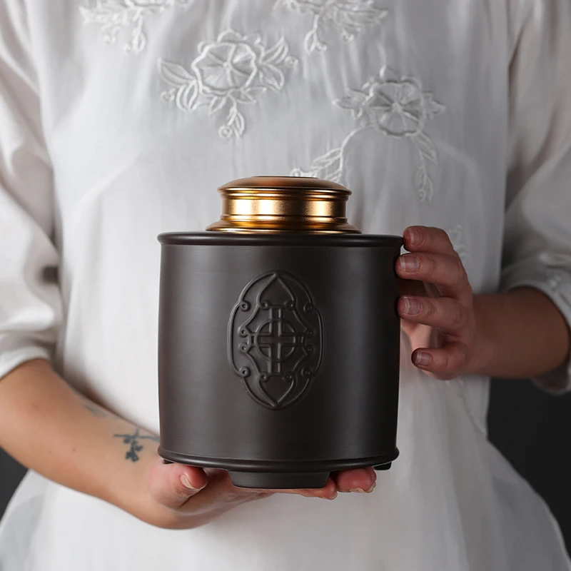 

Handmade Large Tea Caddies Gift Storage Box Purple Clay Round Vintag Container Tea Caddies Kitchen Caja Para Te Teaware DG50TC