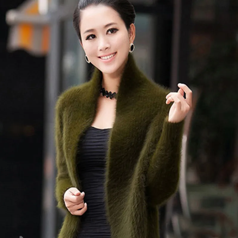 

SHZQ женский однотонный кашемировый вязаный кардиган из натуральной норки зима 100% норковый кашемир крутое пальто Меховая куртка Бесплатная ...