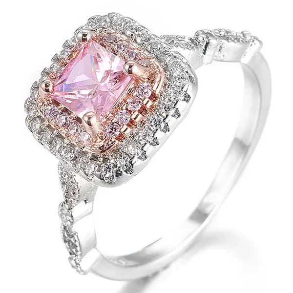 Pink Кольцо из розового золота с цирконием, женские Волшебные красивые аксессуары, аксессуары для помолвки, ювелирные изделия из кубического циркония, Классическая мода - Цвет основного камня: Pink