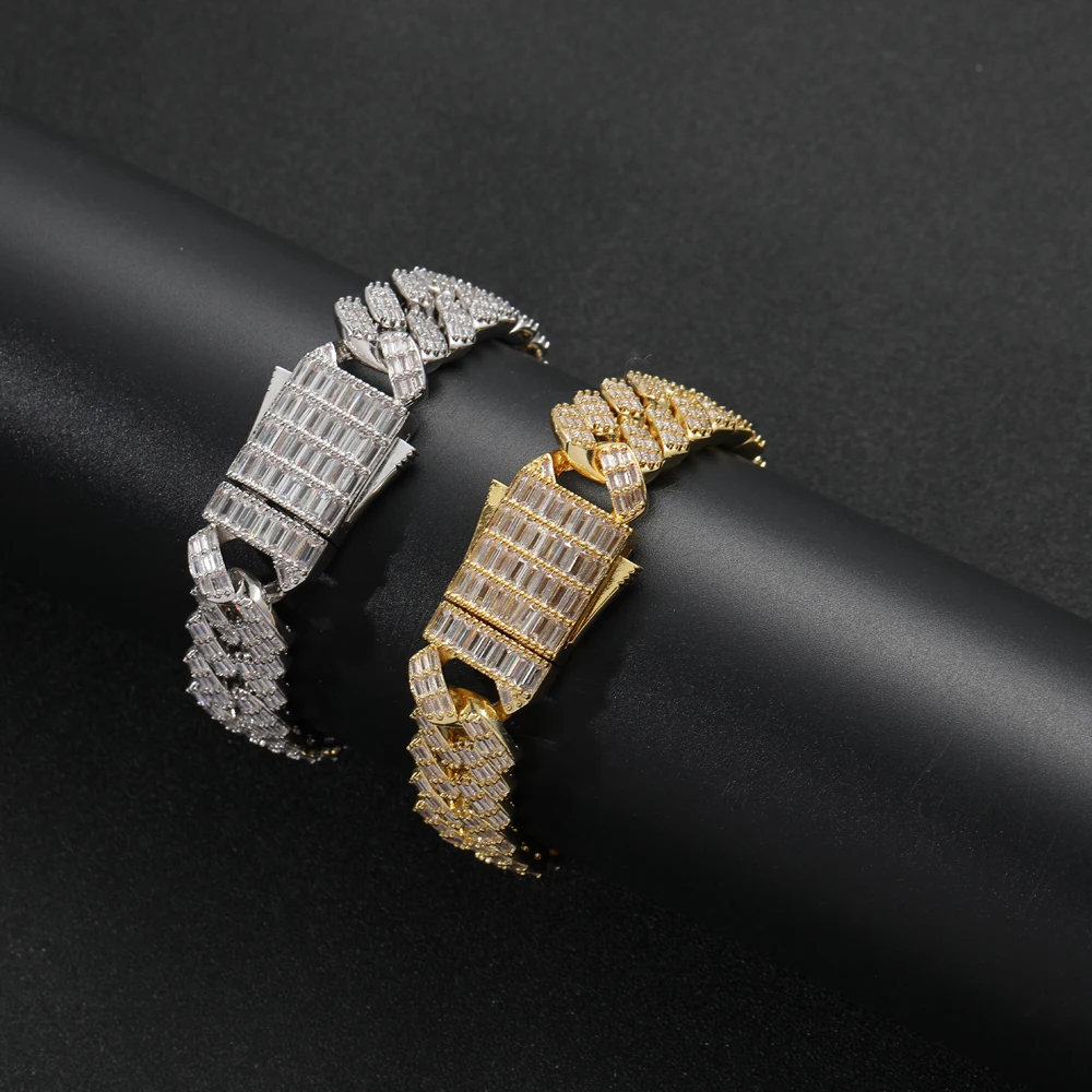 

17mm Width 7inch 8inch Solid Metal Heavy Iced Out Cz Tennis Chain Bracelet For Men Bling Cuban Maimi Hip Hop Jewelry Dropship