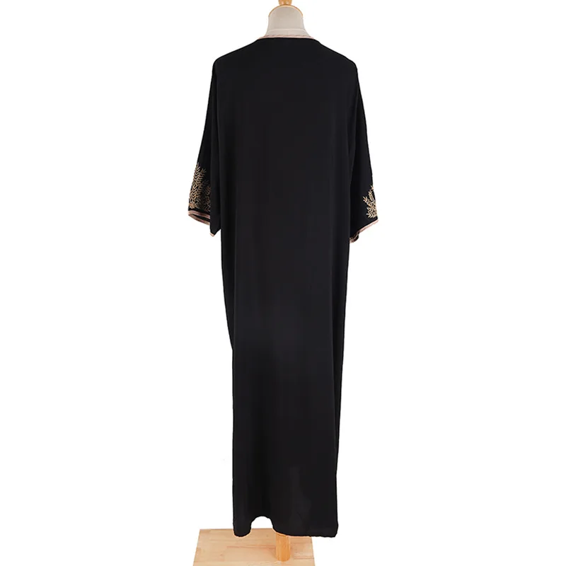 2021 Fashion Synthetic Cotton Open Skirt Embroidered National-Style Bikini Beachwear Vacation Robe Women V-Neck Black Dress
