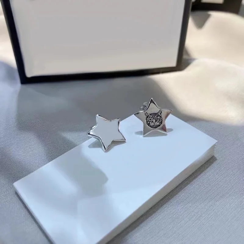 

Модные новые ювелирные изделия из стерлингового серебра S925 серьги с узором в виде головы кота серьги с пятиконечной звездой изысканный под...