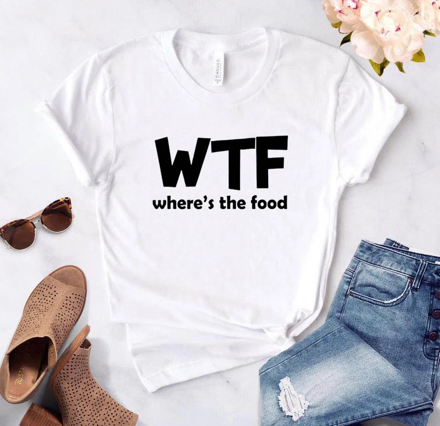 Женская футболка WTF с надписью THE FOOD хлопковая забавная Повседневная хипстерская