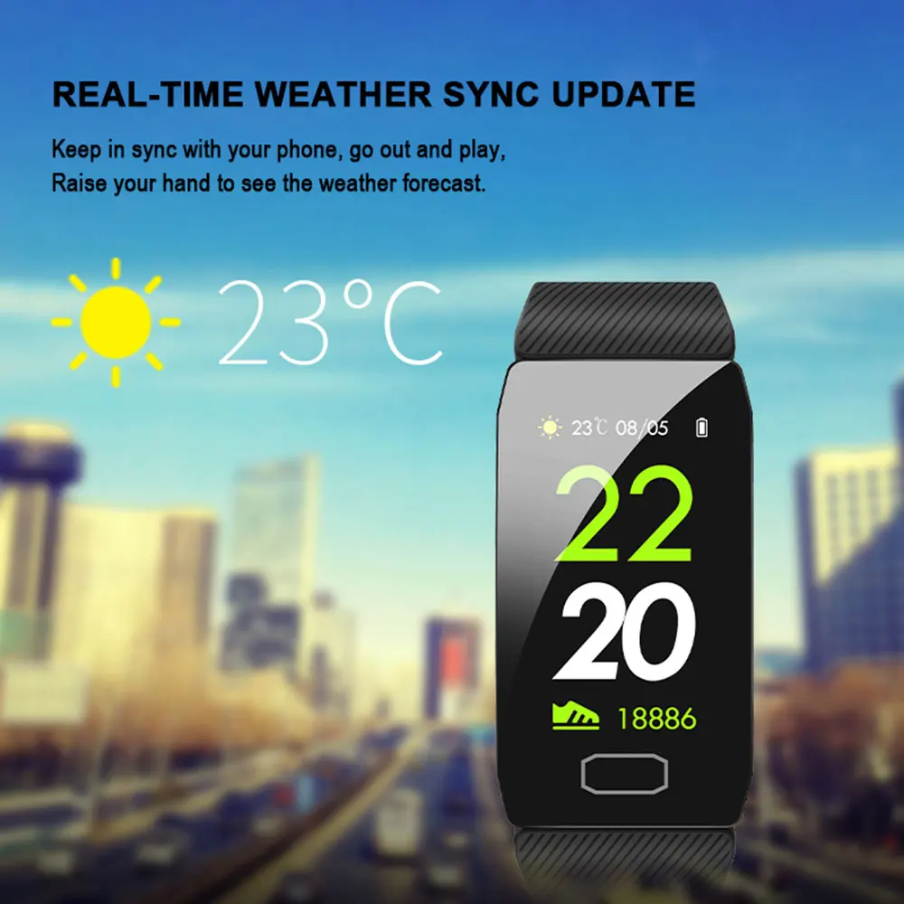 Умный Браслет погоду Дисплей крови Давление монитор сердечного ритма фитнес