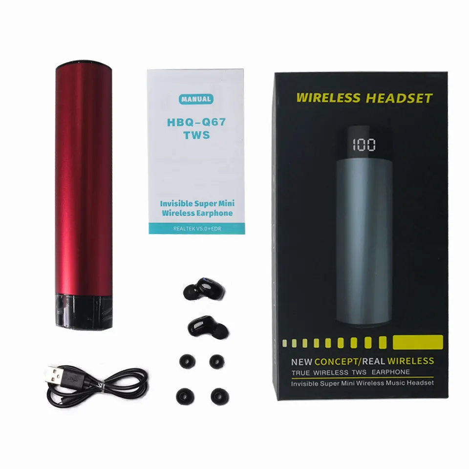 Q67 Tws блютуз Bluetooth беспроводные наушники Спортивные Гарнитуры С Power Bank Case Двойной