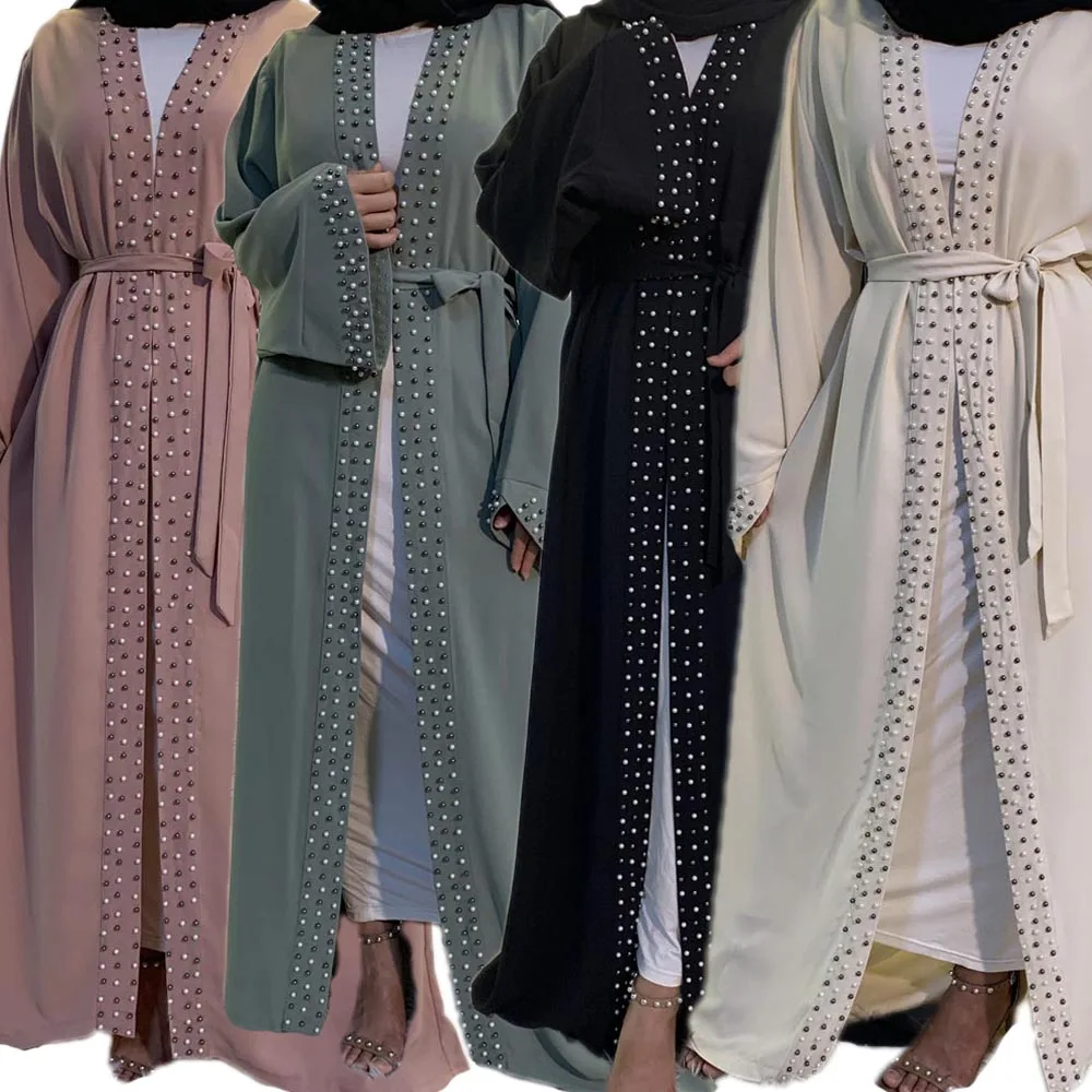 Мусульманское женское длинное платье макси с бисером, арабский джилбаб, кафтан, Рамадан, ислам, Ближний Восток, Дубай, турецкое открытое ким...