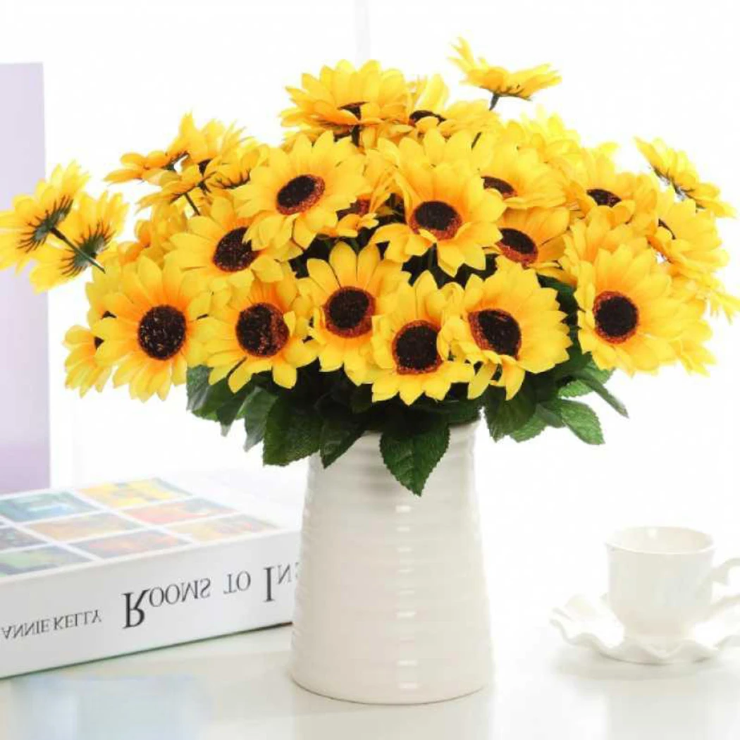 Искусственный подсолнух 7 головок реалистичный красивый Шелковый Подсолнух