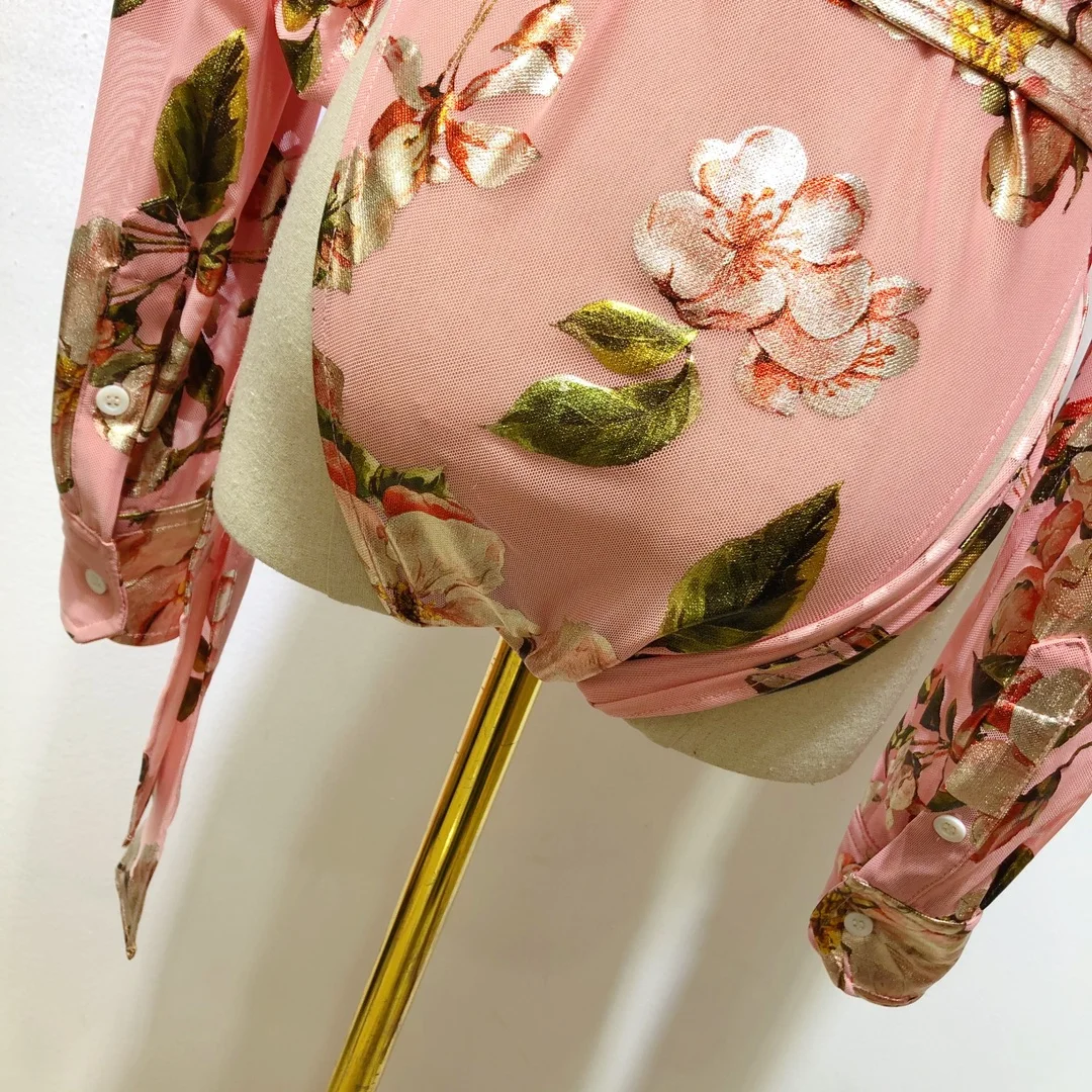 

2021 New Ladies Fashion Long Sleeve Tie Printed One-piece 0309