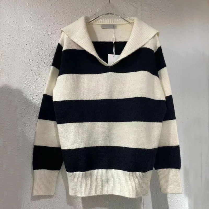 

Женский трикотажный свитер в полоску, с V-образным вырезом и длинным рукавом