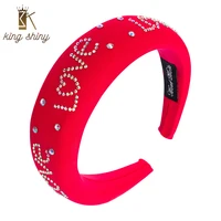 king shiny elegant crystal letter love headband vintage hand made thick sponge wide brimmed hairband girl party hair accessories
